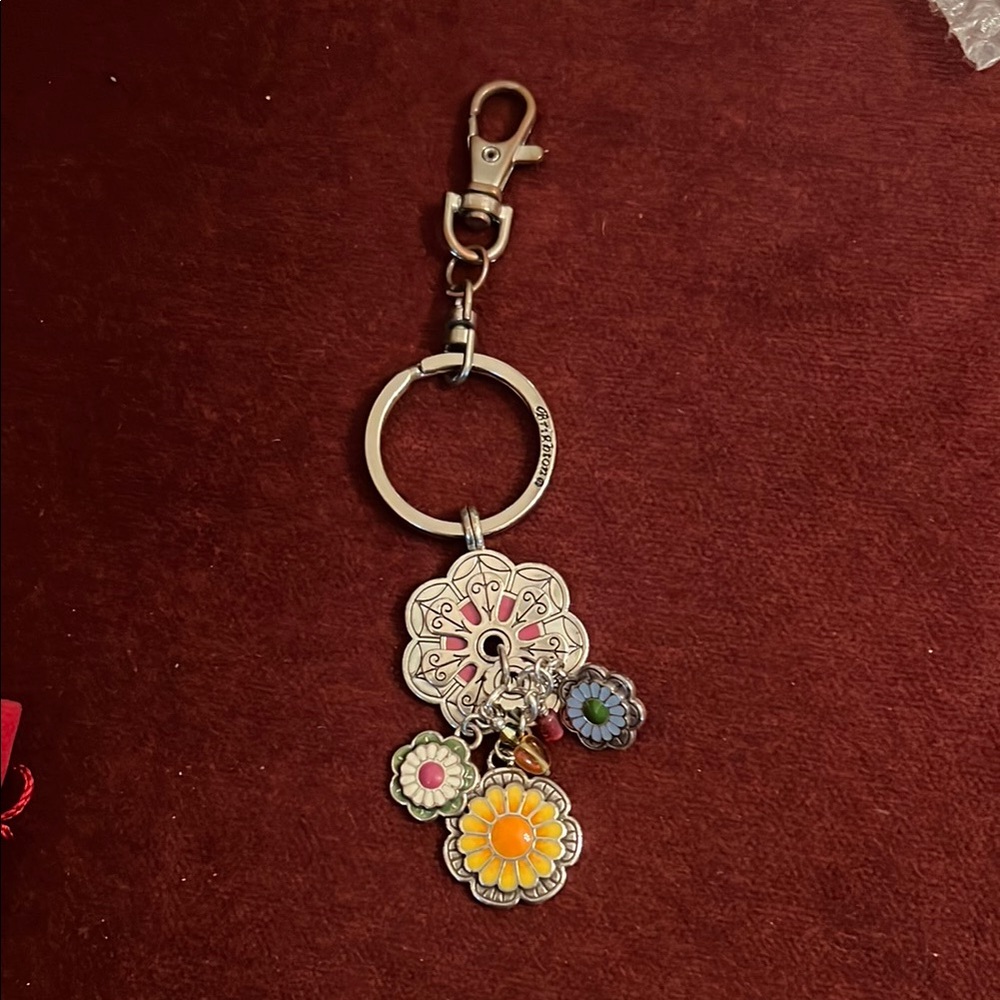 Coach Floral Keychain with Silver and Multicolor Charms